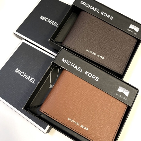 Michael Kors Slim Billfold Wallet 2pc Gift Set Tan & Chocolate Brown Boxed NWT - Picture 1 of 15